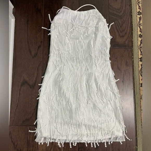 making magic white fringe lace-up mini dress Cute Fringe Dress - White Fringe Dress - Fringe Mini Dress - LWD